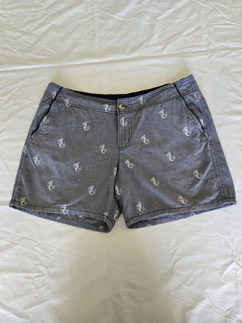 Columbia Blue Shorts with All Over White Mermaid Print